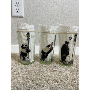 Uranium Glass Sloshed Dandy Hand Painted Tumbler Set Of 3 *READ*